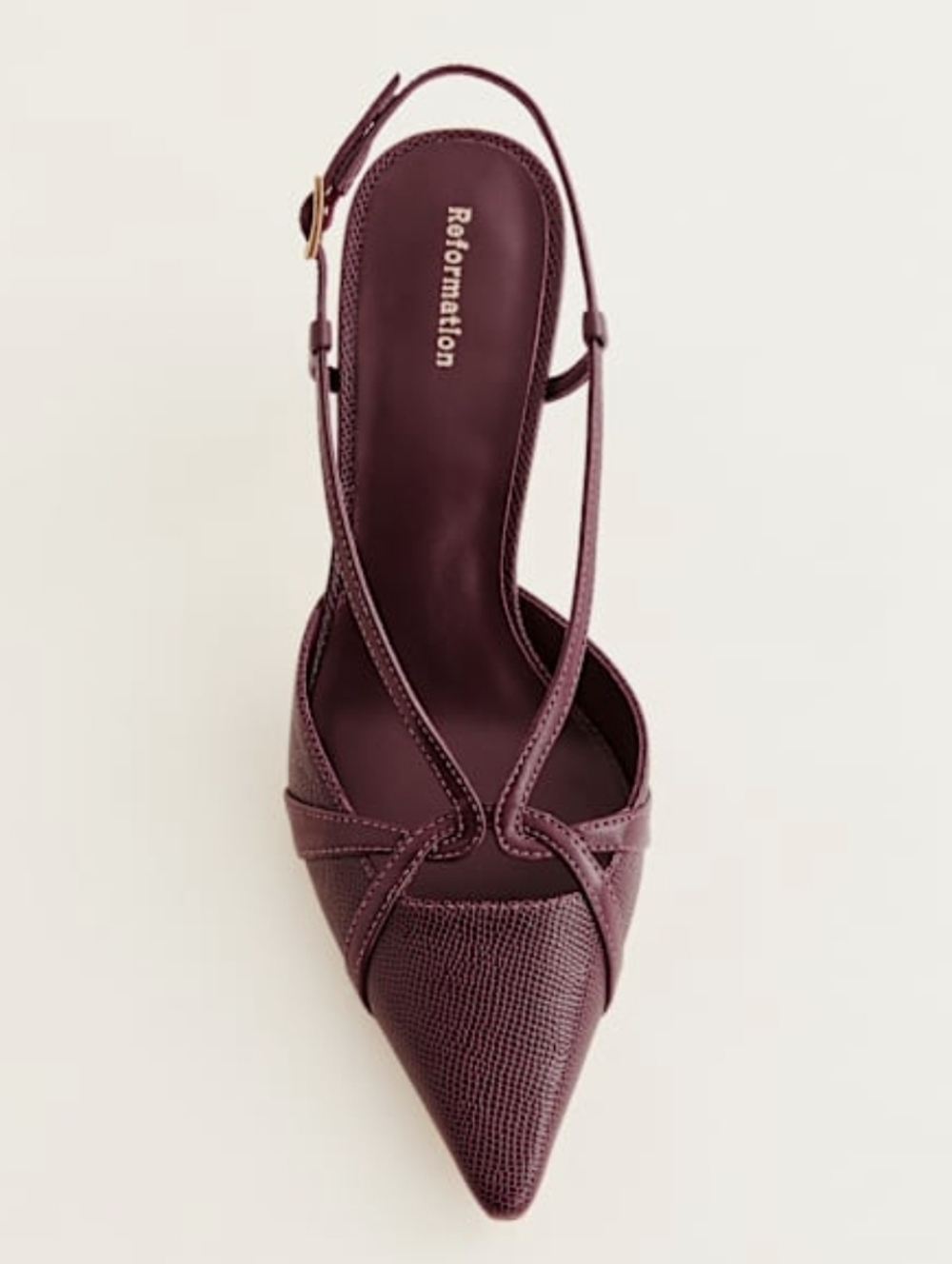 Reformation Patty Slingback Burgundy Embossed Leather Pointed Toe Heels Sz 7.5 - Picture 2 of 15